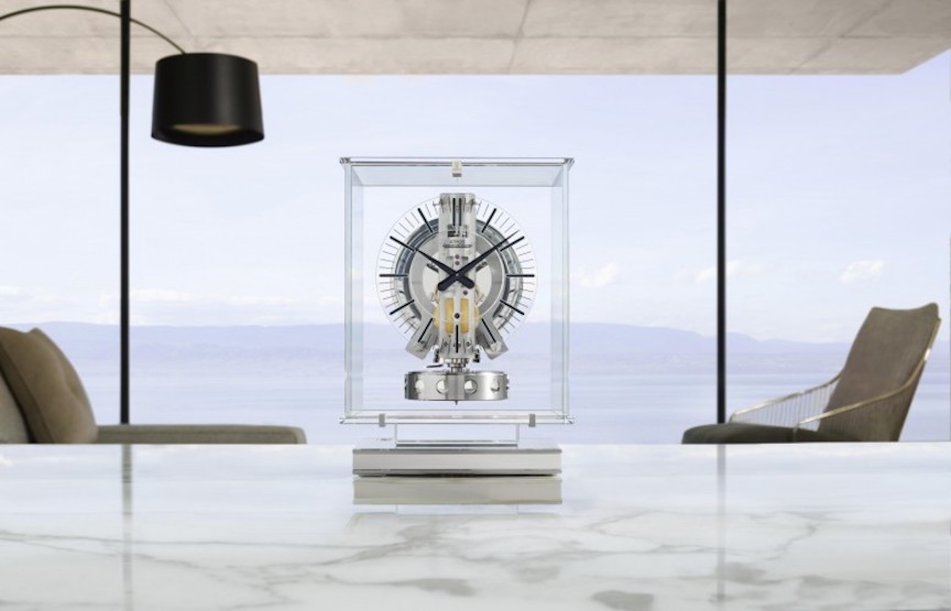 Jaeger-LeCoultre Atmos Transparente clock in a clear glass cabinet