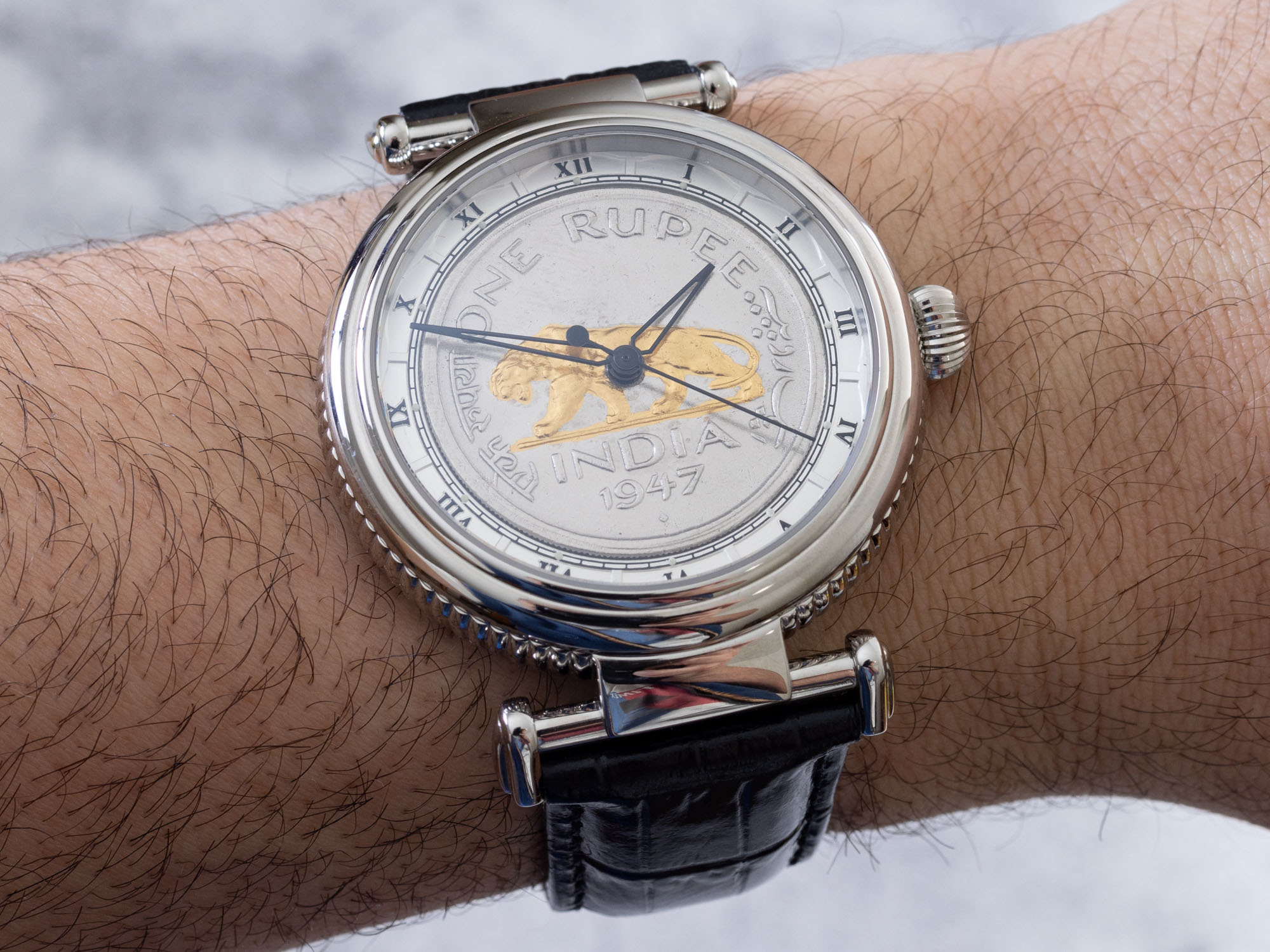 Jaipur Watch Company Roman Baagh with a 1947 one-rupee coin dial