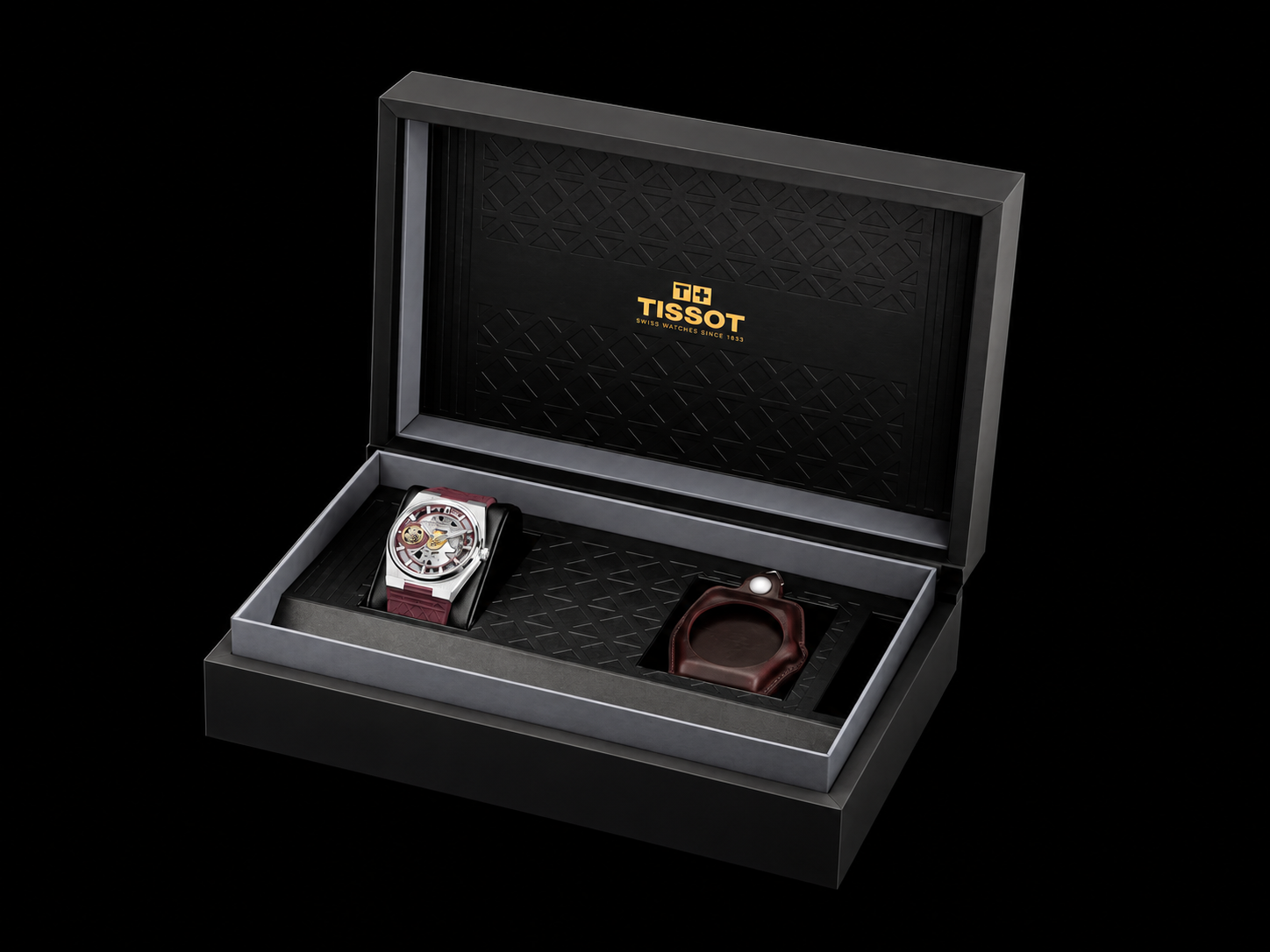 Tissot PRX Skeleton Damian Lillard Special Edition with a burgundy skeleton dial and removable case